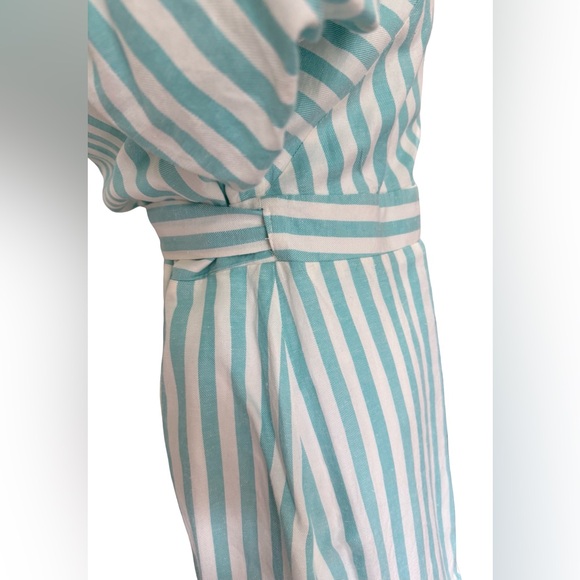 Draper James Puff Sleeve Wrap Dress in turquoise/white stripes size small - Picture 4 of 9